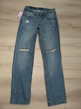 Wild Fable Distressed Mid-Rise Straight-Leg Jeans in Light Blue Wash Easy Rigid